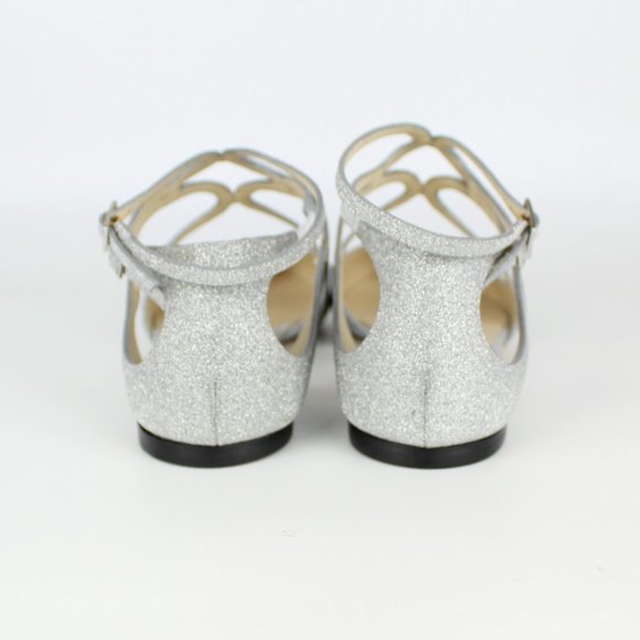 New JIMMY CHOO Silver Glitter Cutout Pointed-Toe Sandals | Bridal, Gala, Party - Picture 11 of 15